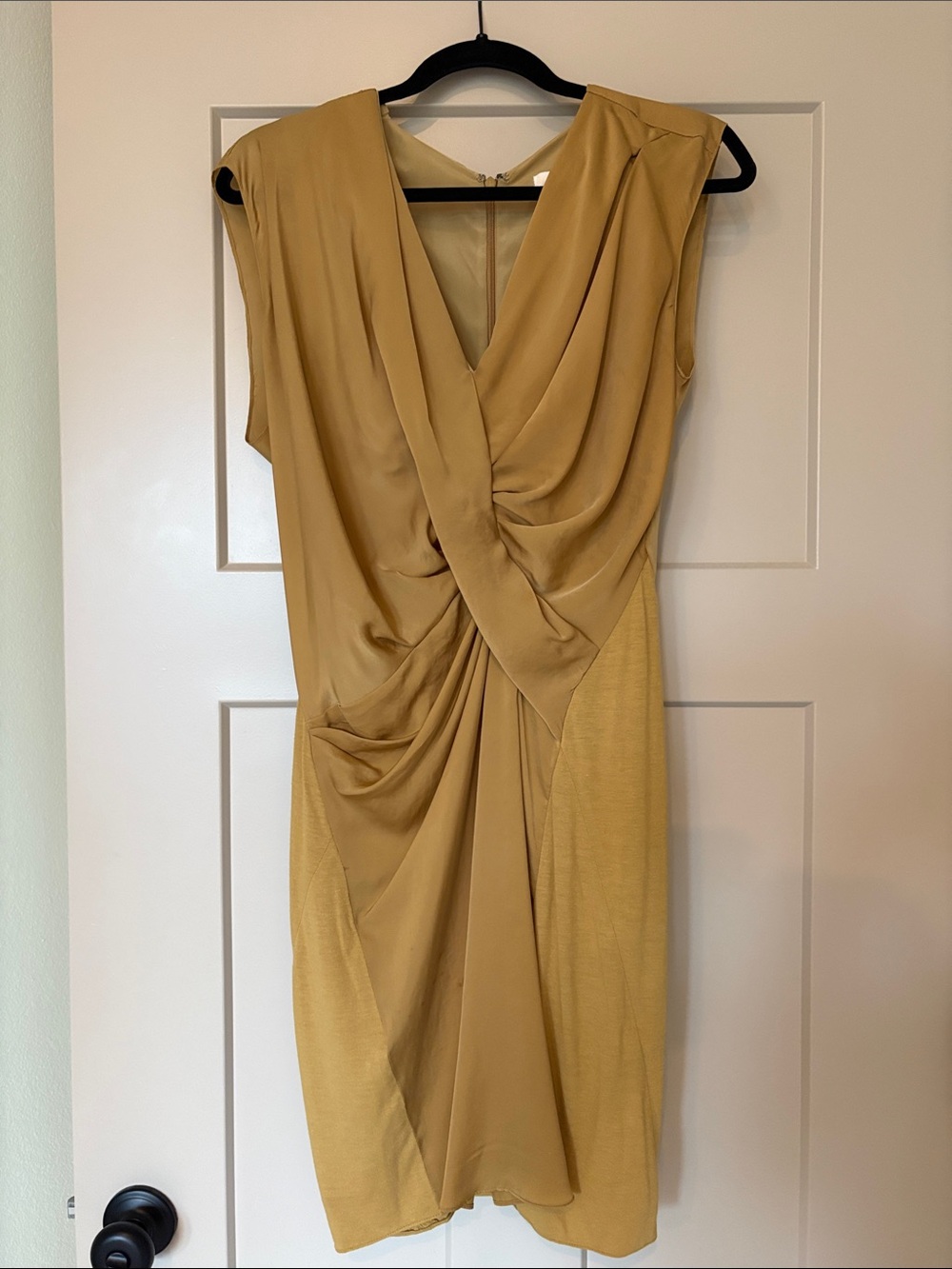 Women’s Helmut Lang Mustard Draped V-Neck Midi Dress